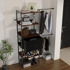 Adjustable Clothes Hanger, 108 Inches Closet System, Walk In Closet Organizer with 4 Shelving Towers, Heavy Duty Clothes Rack with Drawer, Industrial Built-In Garment Rack, Entryway Shelf