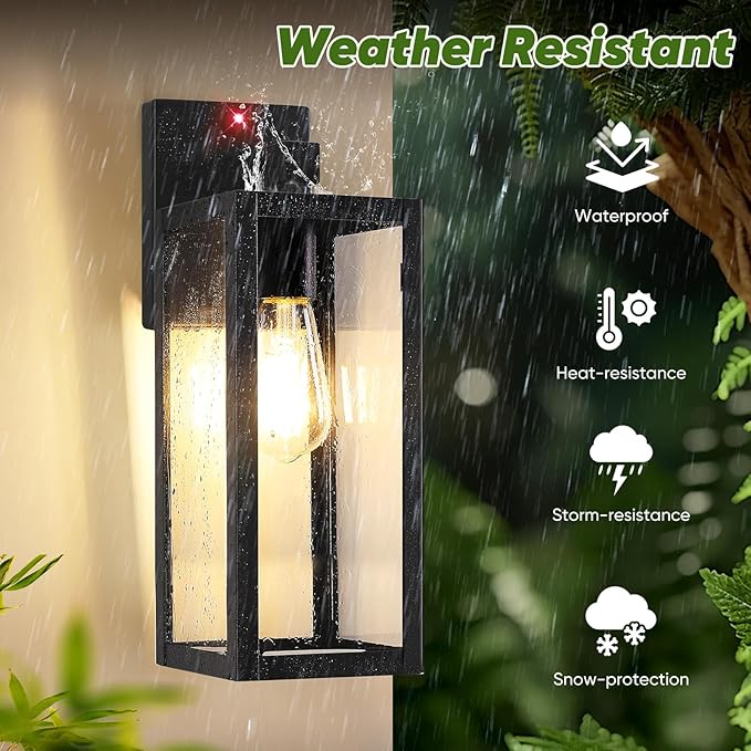 Upgraded Motion Sensor Outdoor Wall Light, Large Size Dusk to Dawn Porch Light Outdoor Wall Sconce Lantern, 3 Lighting Modes Exterior Lighting Fixture Wall Mount, Outside Light for House Garage, Black