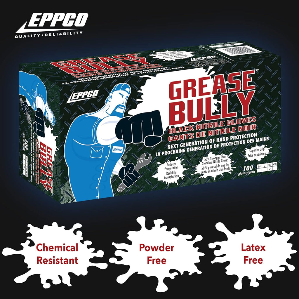 EPPCO Grease Bully 6-Mil Black Nitrile Gloves Disposable Powder Free, Latex Free Textured Superior Grip Glove for Mechanics