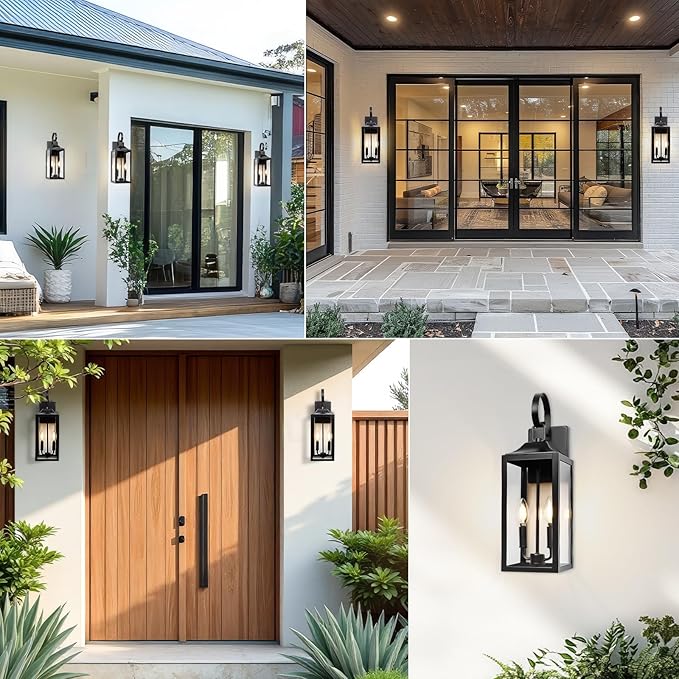 19" Large Outdoor Wall Light - Black Outside Wall Mounted Light Fixture, Exterior Farmhouse Wall Sconce Lantern 2-Light, Modern Porch Lighting Exterior Lamp for House, 2 Pack