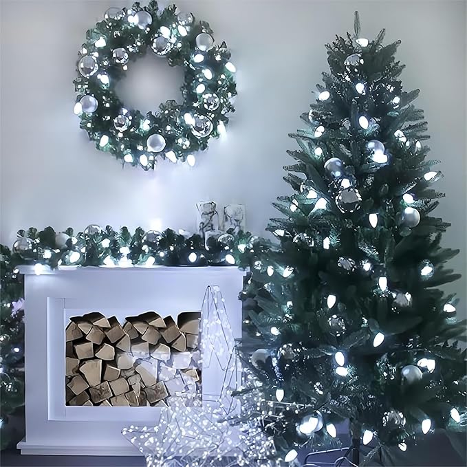 Meconard C7 Led Replacement Christmas Light Bulbs, C7 Shatterproof Led Bulbs for Christmas Indoor Outdoor String Lights, E12 Candelabra Base, Commercial Grade Holiday Bulbs, Cool White, 25 Pack