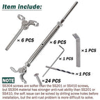 T316-Stainless Steel Adjustable Angle 1/8" Cable Railing Kit/Hardware for Wood Post，Marine Grade (6 Pack)