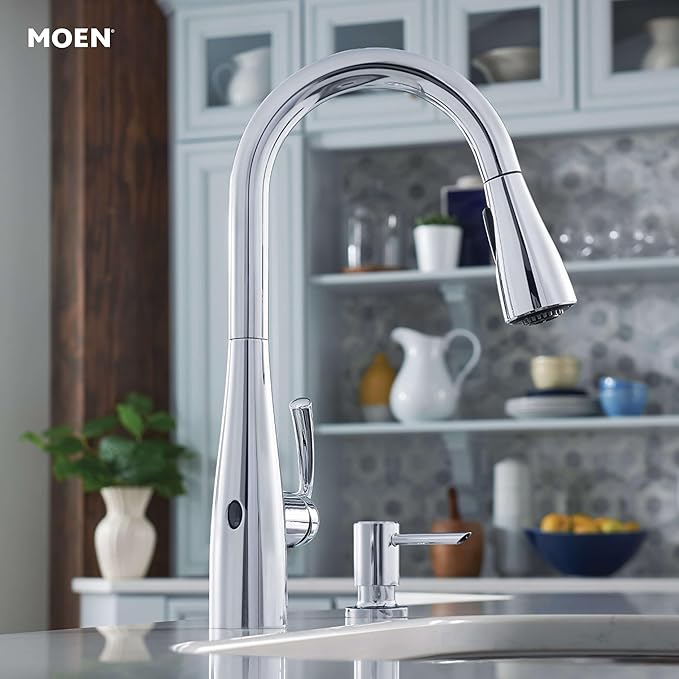 Moen Essie Chrome MotionSense Wave One-Handle Touchless Kitchen Faucet with Pulldown Sprayer and Soap Dispenser, 87014EWC