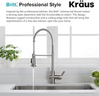 KRAUS Britt Commercial Style Spot Free Stainless Steel Pre-Rinse Kitchen Faucet with Deck Plate and Soap Dispenser, KPF-1690SFS-KSD-31SFS