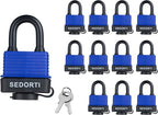 Colored Waterproof Padlocks, Heavy Duty Laminated Steel Lock with Blue Plastic Covered, Keyed Alike Outdoor Locks, Can Be Used as Lockout Tagout Lock, Pack of 12