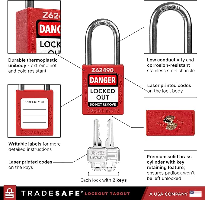 TRADESAFE Lockout Tagout Locks Set - 20 Red Keyed Alike Padlocks, 2 Keys Per Lock, OSHA Compliant Loto Locks for Lock Out Tag Out Stations, Premium Grade