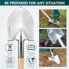 Berry&Bird Short Hand Shovel, 19.8’’ Digging Trowel for Gardening with Wood Handle Stainless Steel Round Point Spade Shovel with Serrated for Cutting, Transplanting & Weeding