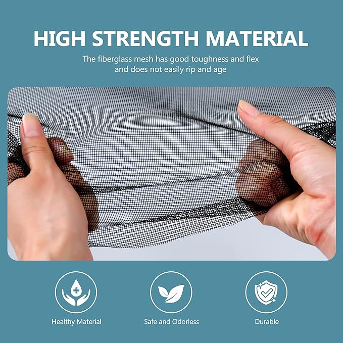 Pet Resistant Window Screen Replacement 60 Inch x 8 Feet Thicken Charcoal Fiberglass Pet Screen Roll Scratch- Against for Families Window, Door Pet-Proof Screens for Cats, Dogs