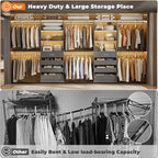 Aheaplus Closet System with Drawers Set of 2, Wood Closet Organizer System with 8 Hanging Rods & Top Shelves, Walk-in Closets Organizer Wardrobe Clothes Rack System, Cut Fits Spaces 4-9FT. Wide, Grey
