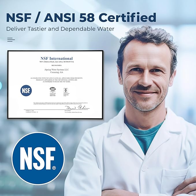 iSpring RO500AK-BN Reverse Osmosis Water Filter, NSF 58 Certified, 500 GPD Tankless Under Sink RO System, Natural pH Alkaline Remineralization, 2:1 Pure to Drain Ratio, Brushed Nickel Faucet