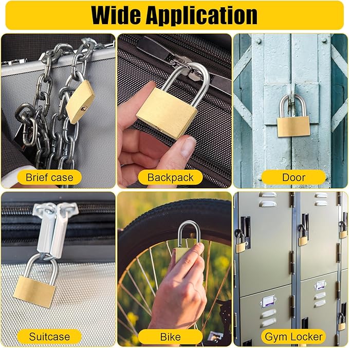 18 Pcs Solid Brass Keyed Padlock, Small Yellow Gym Lock, Strong Padlock with Same Key for Luggage Toolbox (40mm 1-9/16")