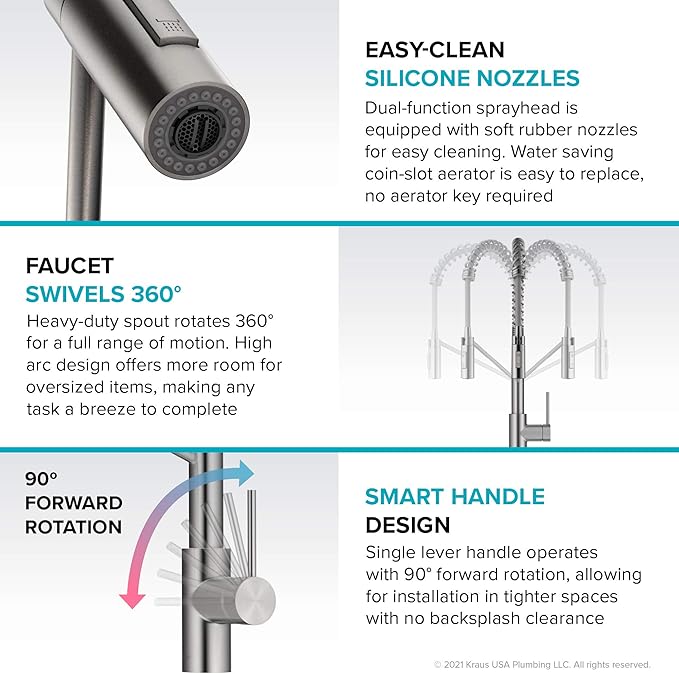 KRAUS Oletto Commercial Style Single Handle Pull Down Kitchen Faucet with QuickDock Top Mount Installation Assembly in Spot Free Antique Champagne Bronze, KPF-2631SFACB