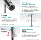 KRAUS Oletto Commercial Style Single Handle Pull Down Kitchen Faucet with QuickDock Top Mount Installation Assembly in Matte Black, KPF-2631MB