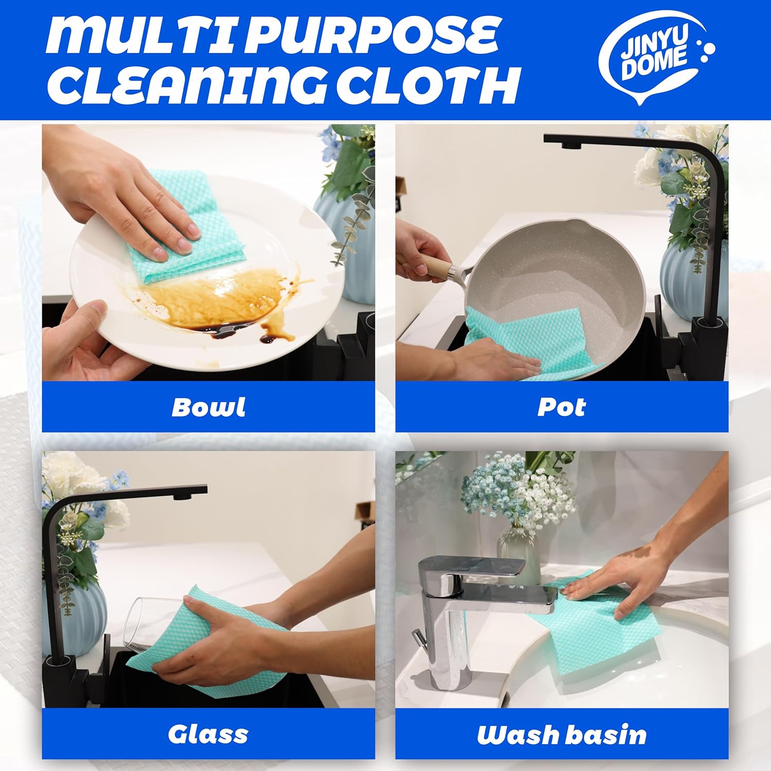 Reusable Kitchen Cleaning Cloths Dish Towels Dish Cloth Handi Wipe Reusable Cloths for Kitchen, Bathroom, Household Cleaning 100Pack Blue (Green 100 Pack)