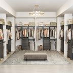 YOUDENOVA 5FT Wood Closet System with 3 Drawers, 59 Inches Wood Closet Organizer System, Walk-in Closet Built In System Tower with Shelves, Closet Wardrobe Clothes Garment Rack, Black