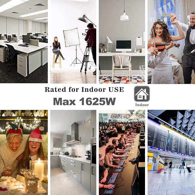 KUNCAN 4-Outlet Power Splitter Cord - 3 Prong 1 to 4 Way Male to Female Multi Plug Adapter, 1.5FT 16AWG 13A Y Style Extension Cord with Outlet Cover for Computer, LED Stage Light (Black 1-Pack)