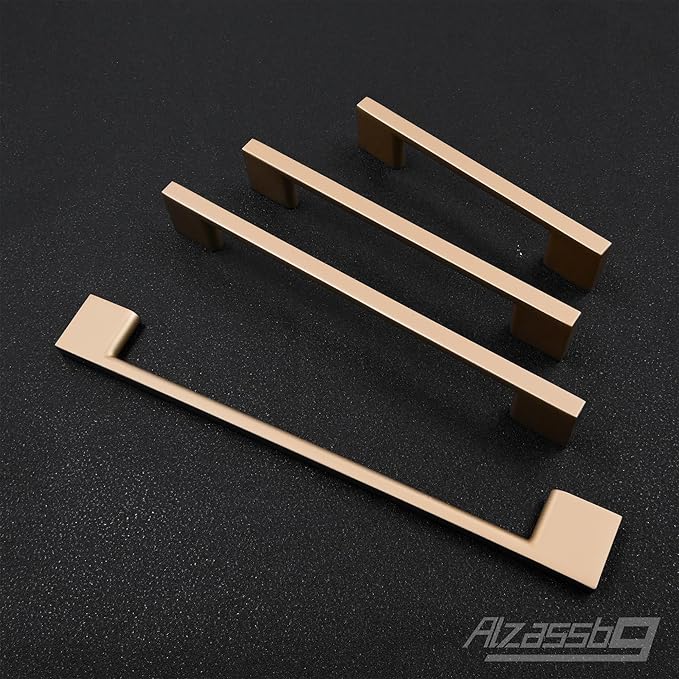 Alzassbg 5 Pack Champagne Copper Cabinet Pulls, 6.3 Inch(160mm) Hole Centers Rectangle Cabinet Handles Kitchen Pulls for Drawers and Cabinets AL3051SCG