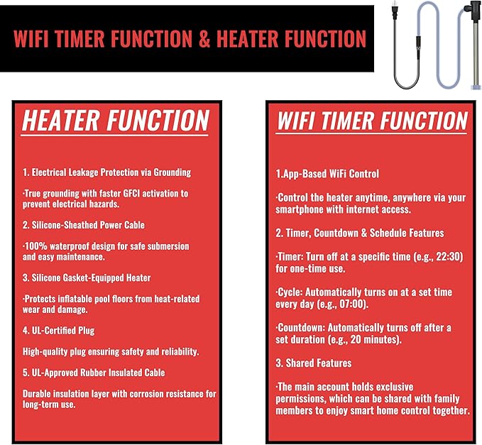 1800W Swimming Pool Immersion Water Heater with Wifi Timer & Auto Shut Off – Submersible Electric Heater for Above-Ground Pool, Hot Tub, Bucket, Baptismal Pool, Bucket, Baptistry & Bathtub
