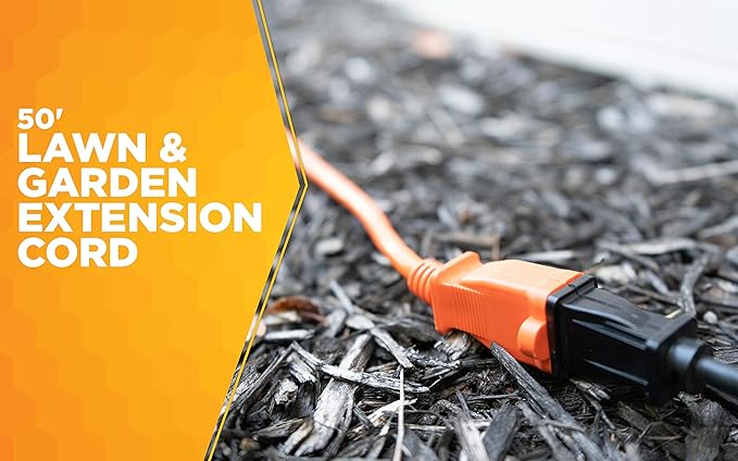 Southwire Outdoor Power Extension Cord - Ideal for Landscaping & Outdoor Equipment - Bright Orange Jacket - SJTW Rated - Durable Molded Plug - 16/2 SJTW - 50 Foot Length