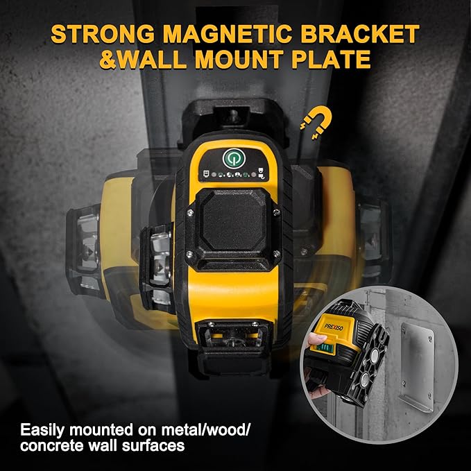 PREXISO 3 X 360° Laser Level with Tripod - Rechargeable 82Ft Cross Line Leveler, Green Line Laser Level Self Leveling for Construction, Tile, Home Renovation with Magnetic Base, Iron Plate, Bag