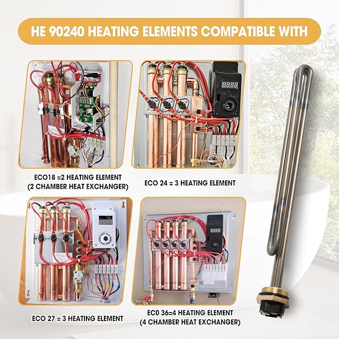 3 Pcs Titanium HE 90240 Water Heater Element Screw-In 9KW 240V Replacement for EcoSmart ECO 18 27 36 Tankless Water Heater Element Parts Replaces HE 80240 R004709024S SGB-2903 HA-P004 HA-P005