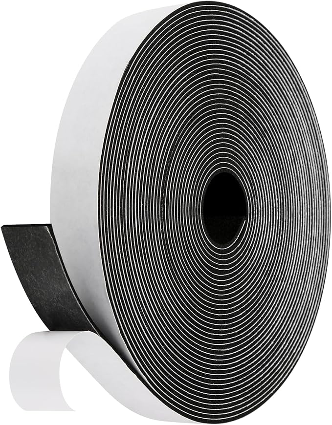 Weather Stripping Door Seal Strip (4/5 Inch X 1/16 Inch X 32Feet), Strong Adhesive, Lightproof, Soundproof, Weatherproof Foam Tape Insulation for Sliding Door, Front Door Frame, Windows- Black