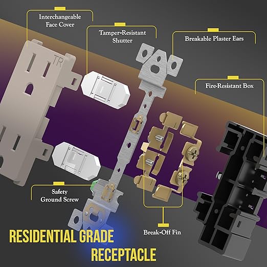 ENERLITES Elite Series Decorator Receptacle Outlet Child Safe Tamper-Resistant, Gloss Finish, Self-Grounding, 2-Pole, Residential Grade, 15A 125V, UL Listed, 61501-TR-NK-10PCS, Nickel (10 Pack)