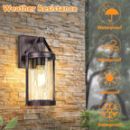 2-Pack Outdoor Wall Lights, Waterproof Light Fixtures Wall Mount with Clear Ribbed Glass, Modern Brown Exterior Wall Sconce Front Porch Outside Lights for House, Patio, Garage, Bulbs Not Included