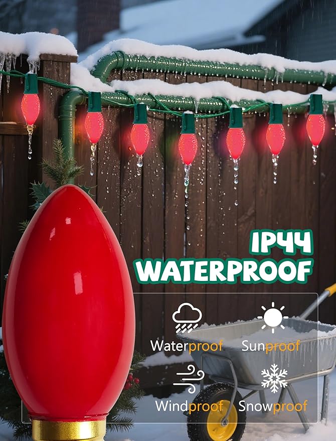 C9 Red Christmas Light Bulbs, 25 Pack C9 Incandescent Replacement Bulbs for Christmas String Light, E17 Intermediate Base, 7Watt Night Lights Bulbs