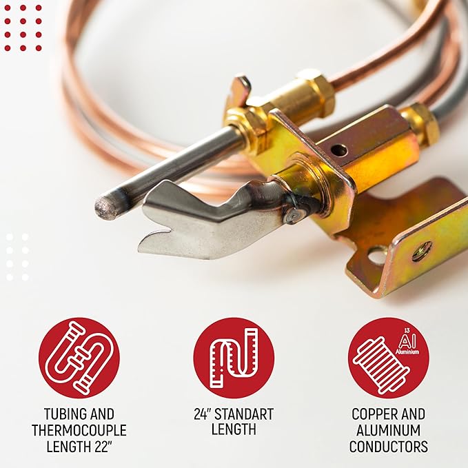 Water Heater Pilot Assembly, 24'' Pilot Thermocouple for Gas Water Heaters, Fits Desa, NR, Sears, Remington, Reddy, All-Pro, Universal