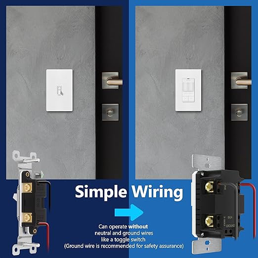 LIDER Motion Sensor Dimmer Switch for Dimmable 200W LED/CFL Lights, 3-Way, 120 V, Modern Upgrade, No Neutral Required, No Ground Required, UL Listed, Wall Plate Included, White, 2 Pack