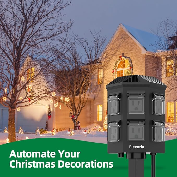 Outdoor Power Strip Waterproof, 60 FT Extension Cord, 6 Grounded Outlets for Halloween/Christmas Decorations and Inflatables, 15A/1875W, ETL Listed