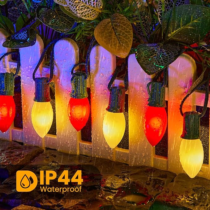 Brightown C9 LED Replacement Christmas Bulbs, 25 Pack Red and Warm White Shatterproof C9 Bulbs, Waterproof Commercial LED Holiday Bulb for Christmas String Light, E17 Intermediate Base, Dimmable