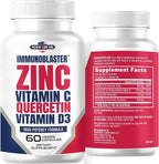 ImmunoBlaster Zinc Quercetin 500mg with Vitamin D and C Antioxidant Immune Support High Potency Quercetin Zinc Supplement for Men and Women - Gluten, Soy, & Dairy Free - 60 Count (Pack of 1)