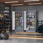 Greenvelly Metal Storage Cabinet with 2 Doors and 4 Adjustable Shelves, Lockable Steel Tool Cabinet for Home, Office, Garage, Classroom (Grey White)