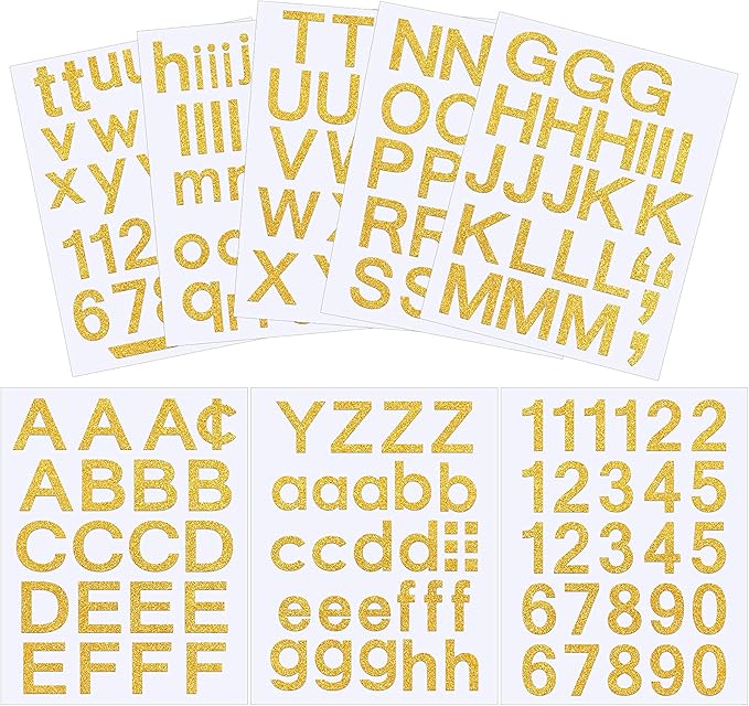 Outus 8 Sheets Vinyl Letter Stickers Self Adhesive Mailbox Numbers Alphabet Stickers Stick on Letters for Christmas Stockings Scrapbook Bulletin Board School Business(2 Inch,Glitter Gold)