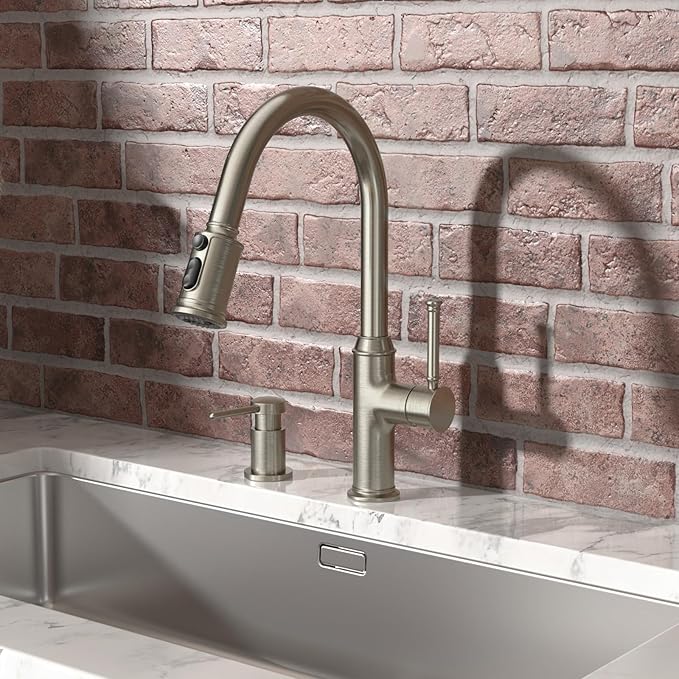 Lava Odoro Soap Dispenser for Kitchen Sink, Modern Brass Built in Countertop Pump Dispenser with 18 Oz Refillable Bottle, Kitchen Soap and Lotion Dispenser Spot-Free, Brushed Nickel, KSD-21