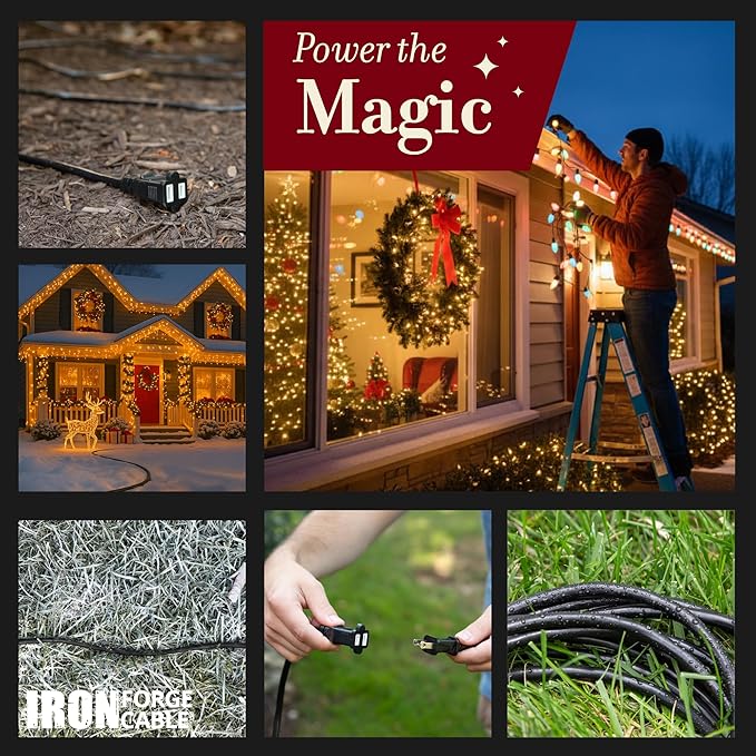 Iron Forge Cable 6 ft Black Extension Cord, 16/2, 6 Foot Extension Cord with 2 Prong Polarized Plug, Weatherproof - Great for Outdoor & Indoor Use