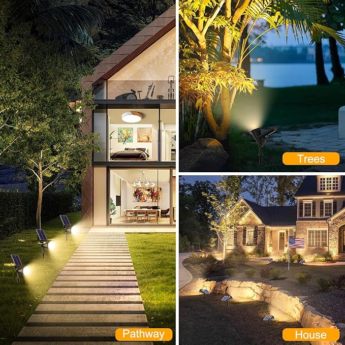 Solar Spotlight Outdoor Waterproof, 36 LED Outdoor Solar Lights with 2200mAh, 2-in-1 Wall or Ground Solar Flood Lights for Yard, Garden, Pathway, Auto On/Off Landscape Lighting- 4 Pack (Warm White)