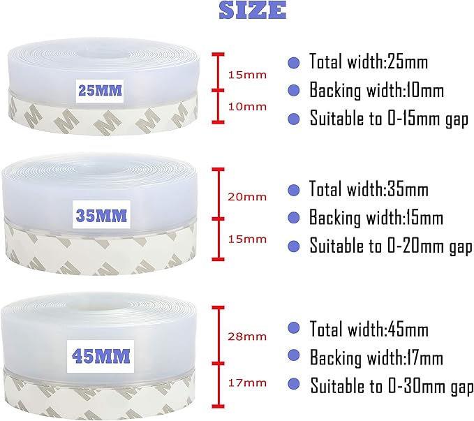Weather Stripping Door Seal Strip,Door Strip Bottom for Doors Silicone Sealing Sticker Adhesive for Doors and Windows Gaps of Anti-Collision Silicone 5M/16FT (45MM, Transparent)