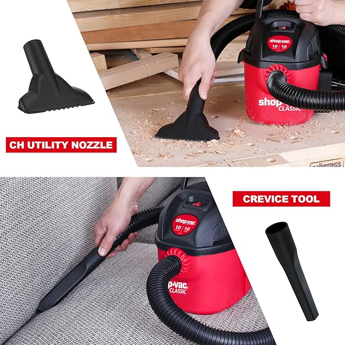 Shop-Vac 2021000 1 Gallon 1 Peak Wet/Dry Vac, Portable Compact Micro Vacuum with Collapsible Handle Wall Bracket & Multifunction Accessories Uses Type A Filter Bag & Type MM Foam Sleeve