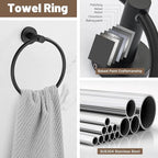 6 Pieces Matte Black Towel Bar Set Bathroom Hardware Set, 23.6Inch Towel Holder Set Towel Racks for Bathroom, SUS304 Stainless Steel Bathroom Accessory Set