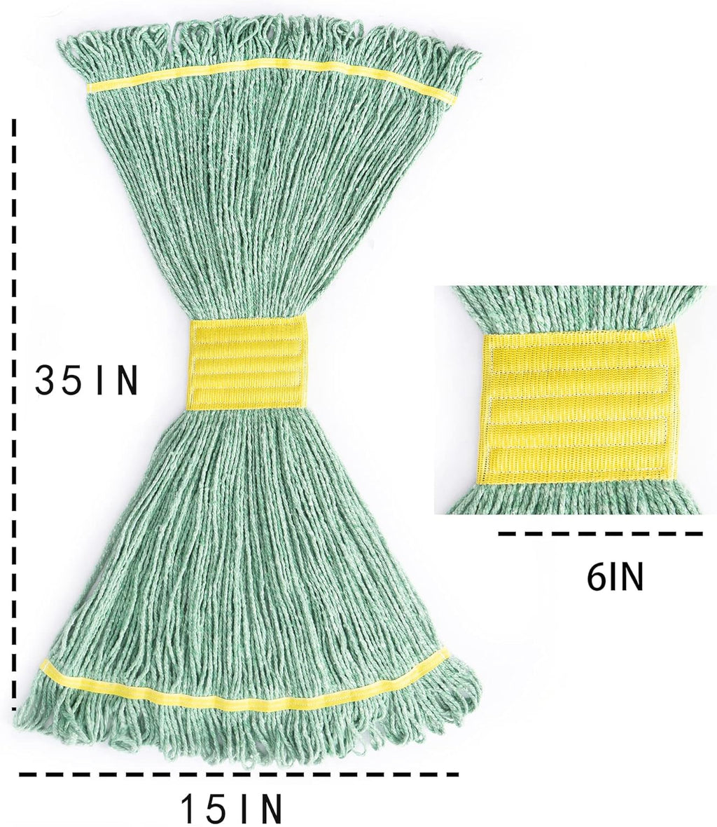 Matthew Cleaning 3Pcs 5'' Headband White&Orange&Green 24Oz Commercial String Mop Heads, Loop-End Mop Head Replacement, Heavy Duty Industrial Washable&Reusable Mop Refills for Residential& Warehouse