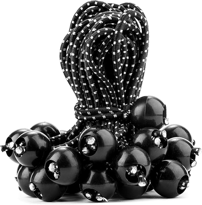 Cartman 30 Pack 6 Inch Ball Bungee Cords Canopy Ties with Elastic String for Canopy, Tarp, Straps, Tent, Black