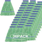 Matthew Cleaning Heavy Duty Mop Head Commercial Replacement for General and Floor Cleaning , Wet Industrial Blue Cotton Looped End String Head Refill (Case of 36) Green