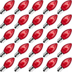25 Pack Replacement C7 Light Bulbs for E12 Base Christmas String Lights, Classic Christmas Bulbs for Holiday Party Indoor Outdoor Garden Backyard Cafe Xmas Decoration, Red