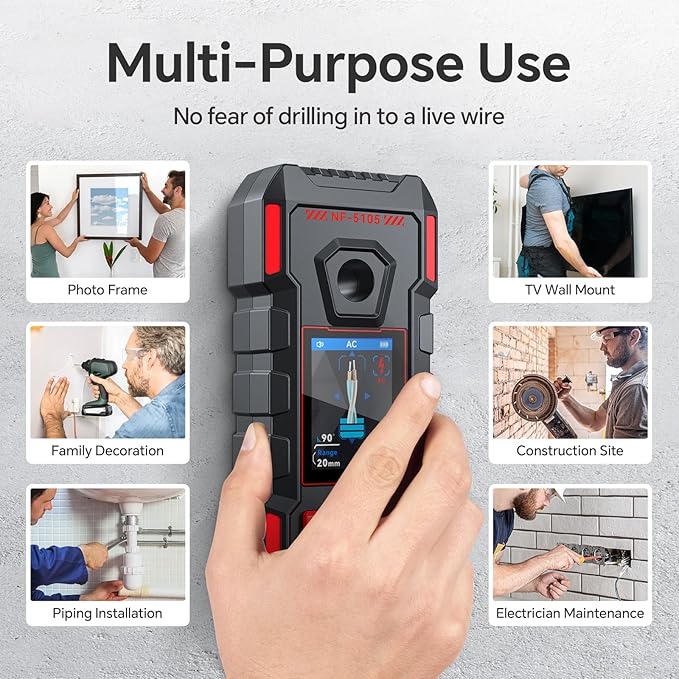 Stud Finder for Walls, Rechargeable Stud Finder Wall Scanner with Upgraded Intelligent Chip for Wood Metal Studs AC Wires Joists Pipes, Support HD LCD Display and Voice, Accurate Positioning