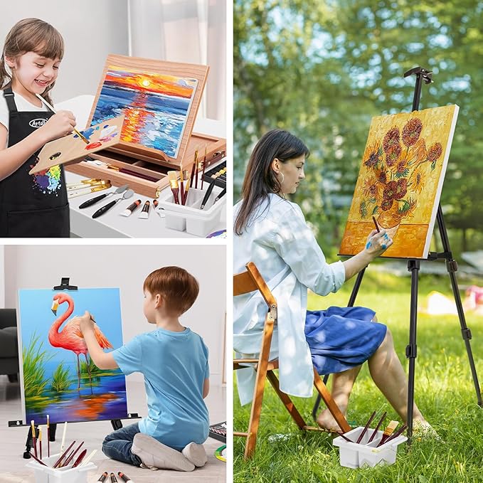 179Pcs Professional All-in-One Art Painting Kit with Aluminum & Beech Wood Easel, 96 Acrylic, Watercolor & Oil Paint Set, Complete Art Supplies Painting Set for Adults, Artists, Beginners