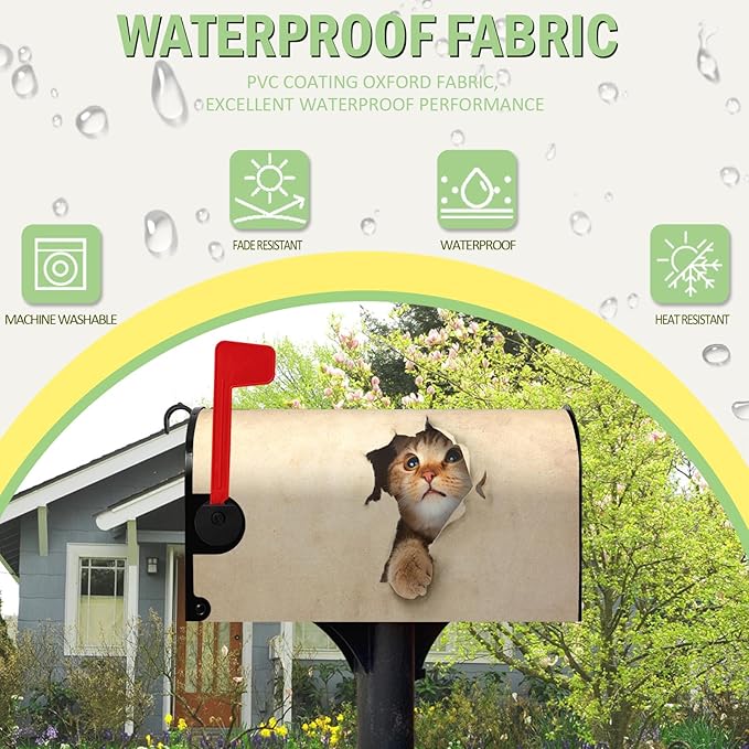Cat Magnetic Mailbox Cover Large Size Cute Kitty Decorative Mailbox Wraps Post Box Cover Oversized for Garden Yard 21 * 25.5 Inch