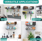 EVERHANGER Wall Mounted Garage Wall Shelves, 2 x 4 ft Metal Storage Shelves, Heavy Duty Wall Shelving with Hooks, Holds Up to 220 Lbs, Black